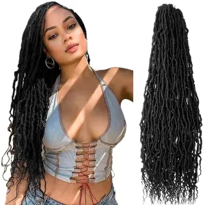 BOHOBABE Faux Locs Crochet Hair 24 Inch, Boho Soft Crochet Locs with Curly Ends, Long Bohemian Goddess Locs Crochet Braids for Black Women (6 Packs, 1B)