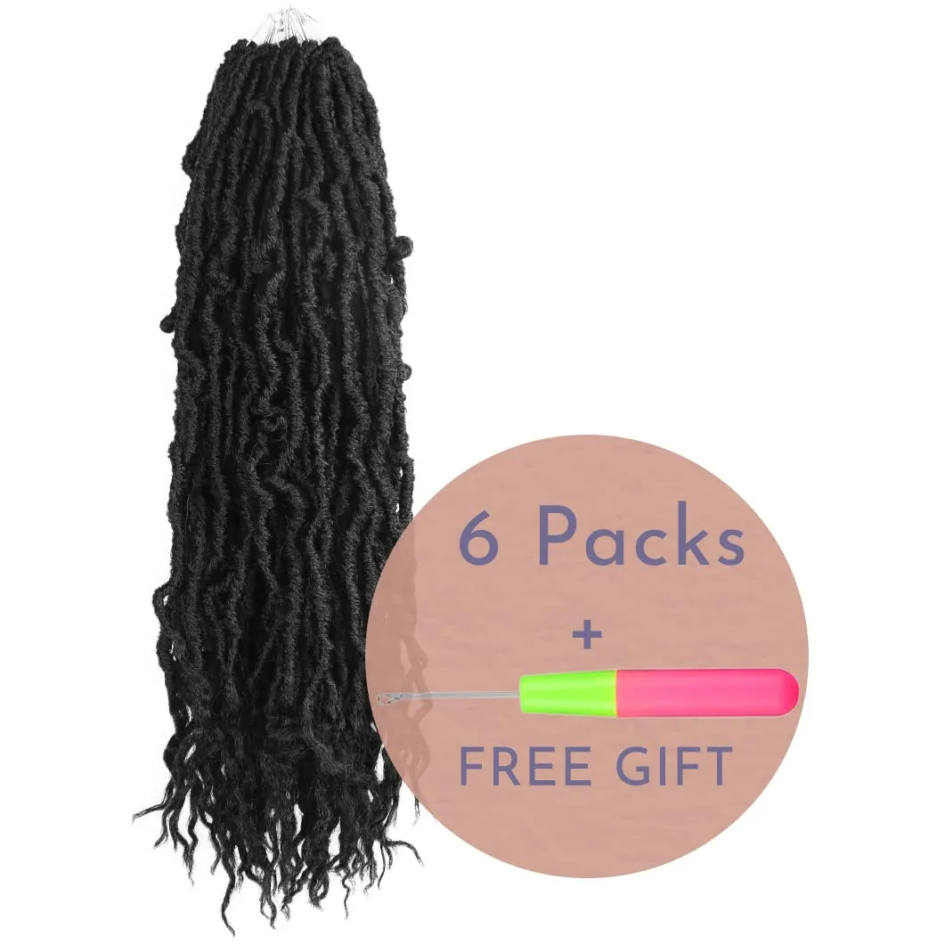 BOHOBABE Faux Locs Crochet Hair 24 Inch, Boho Soft Crochet Locs with Curly Ends, Long Bohemian Goddess Locs Crochet Braids for Black Women (6 Packs, 1B)