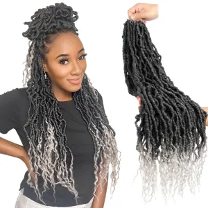 BOHOBABE Faux Locs Crochet Hair 24 Inch, Boho Soft Crochet Locs with Curly Ends, Long Gray Bohemian Goddess Locs Crochet Braids for Black Women (6 Packs, T1B/Grey)