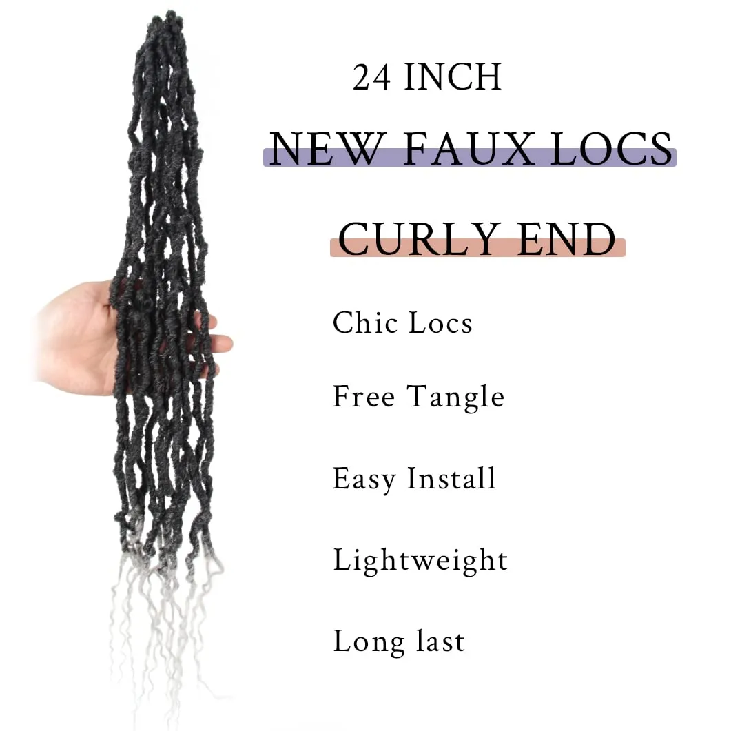 BOHOBABE Faux Locs Crochet Hair 24 Inch, Boho Soft Crochet Locs with Curly Ends, Long Gray Bohemian Goddess Locs Crochet Braids for Black Women (6 Packs, T1B/Grey)