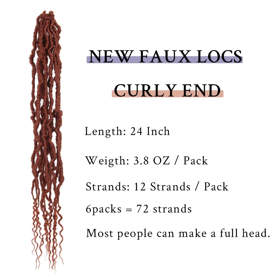BOHOBABE Ginger Faux Locs Crochet Hair 24 Inch, Boho Soft Crochet Locs with Curly Ends, Long Copper Bohemian Goddess Locs Crochet Braids for Black Women (6 Packs, 350#)