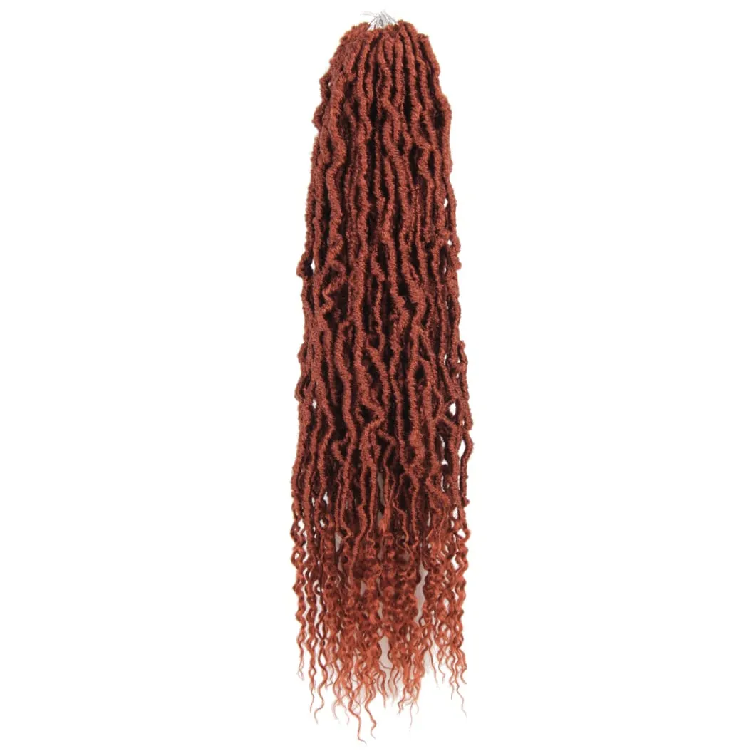 BOHOBABE Ginger Faux Locs Crochet Hair 24 Inch, Boho Soft Crochet Locs with Curly Ends, Long Copper Bohemian Goddess Locs Crochet Braids for Black Women (6 Packs, 350#)