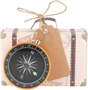 BORDSTRACT Compass Wedding Favors for Guests, 20Pcs Compass Souvenir Gift with Kraft Tags and Box for Travel Wedding Party Decorations, Nautical Ornaments(Golden)