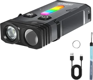 BORUIT EV10 Rechargeable EDC Flashlight with Spot and Flood, Super Bright Pocket Flashlights with Clip, RGB Light & IP66 Waterproof, Dual Switch Small Flashlight Magnetic for Outdoors, Emergency