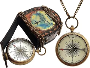 Brass Compass Engraved with Bible Scripture God is with You Wherever You Go Joshua 1:9 Religious Gift, Directional Magnetic Compass with Chain & Leather Carry Case, Baptism Gifts, Confirmation Gifts