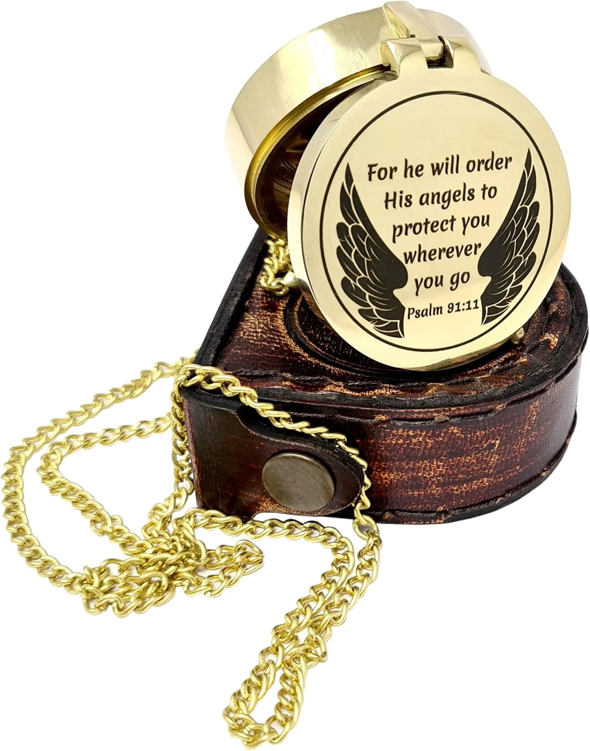 Brass Compass Engraved with Religious Scripture Verse - Ideal Gift for Son, Grandson, Daughter - Perfect for Baptism, Communion, Church and Graduation Day Present