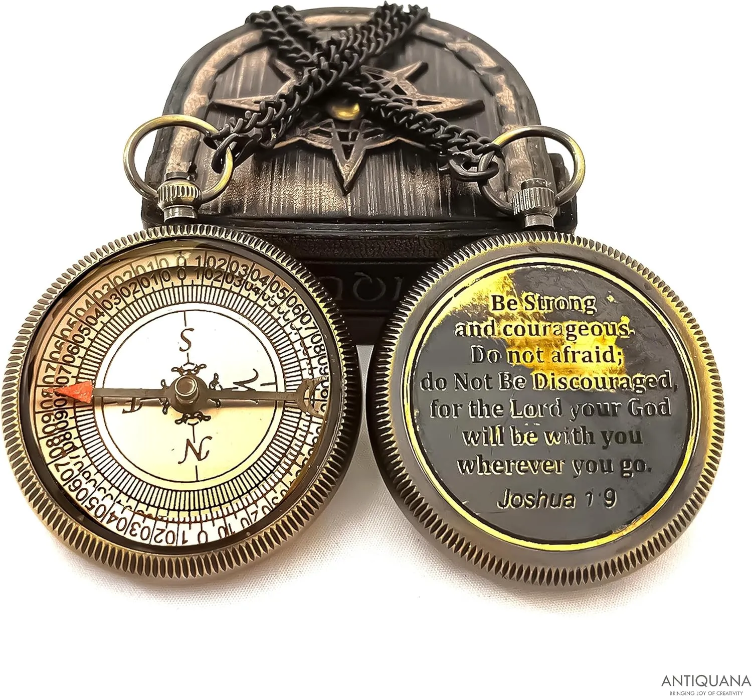 Brass Compass - God My Lord Guide Me - Uplifting Baptism Gift, Graduation Gift, Birthday, Confirmation Gift for Men Women Boys Girls Teenage Kids Be Strong & Courageous