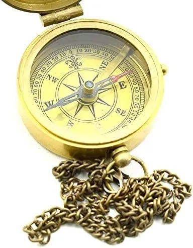 Brass Compass with Anchor Embossed Leather Case