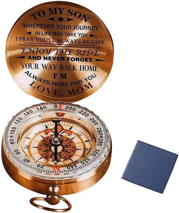 Brass Nautical Compass - Dad and Mom to Son - Enjoy The Ride - Camping Survival Compass - Nautical Gift for Son