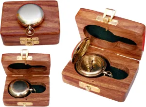 Brass Nautical Compass with Wooden Case - Antique Brass & Copper Sun Clock for Camping, Hiking, Touring - Engraved Gift for Him - Nautical Clock - Compass Gift