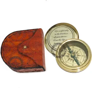 Brass Pocket Sundial Compass for Navigation Outdoor Activities Camping Hiking 2 inch with Leather Box (SMDO)