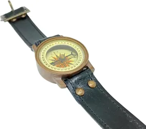 Brass Sundial Compass Wrist Watch Leather Nautical Perfect Maritime Gifts FLIS