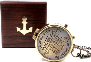 Brass to My Daughter, Graduation Day Gifts for Daughter - Daughter Birthday Gifts - Confirmation Gifts for Daughter - Camping Compass Engraved with Gift Compass with Wooden case.