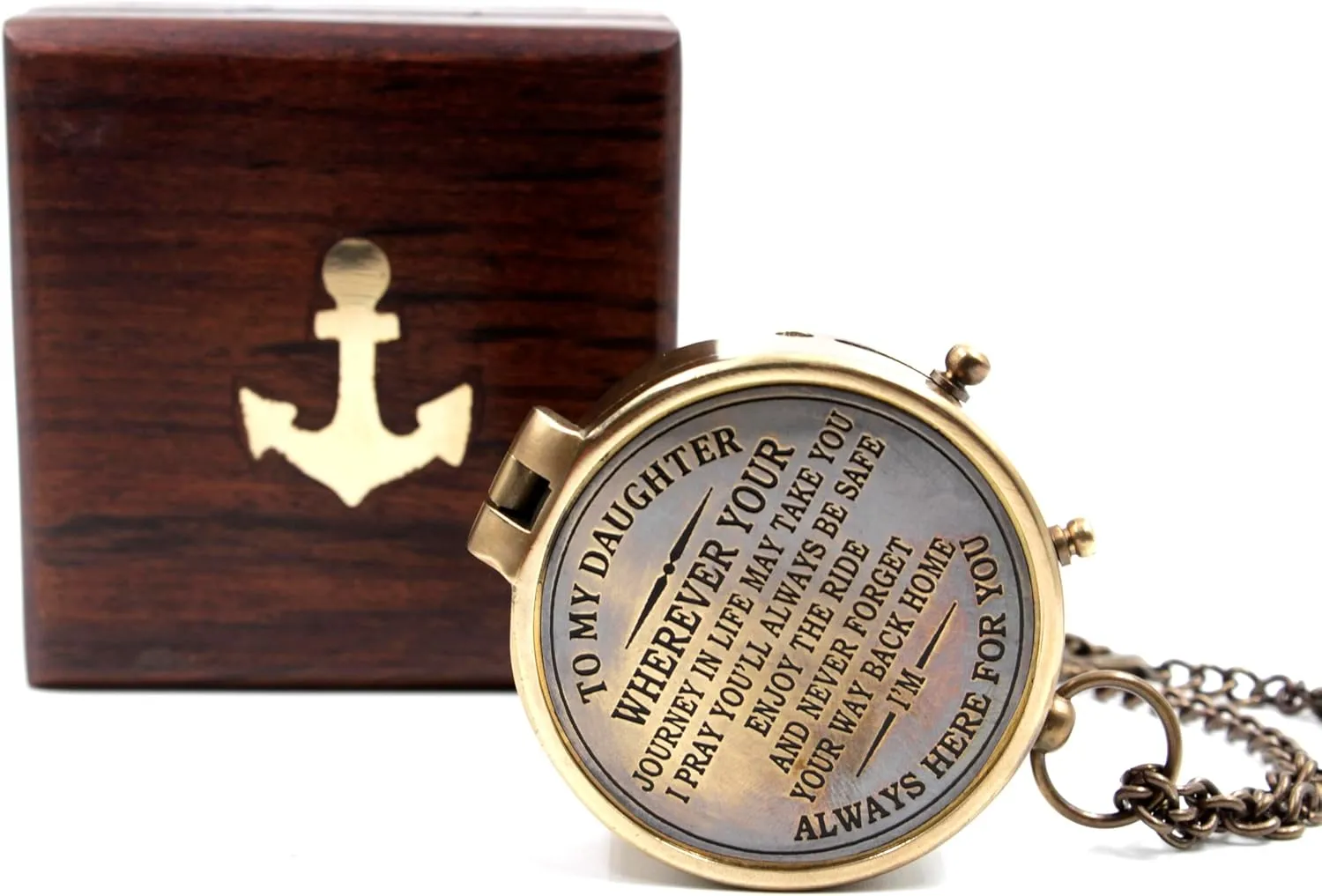 Brass to My Daughter, Graduation Day Gifts for Daughter - Daughter Birthday Gifts - Confirmation Gifts for Daughter - Camping Compass Engraved with Gift Compass with Wooden case.