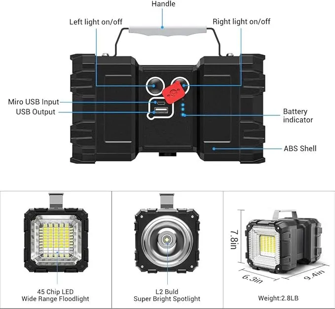 Bright Rechargeable Flashlight，JODK Portable Handheld Spotlight Searchlight 20000mAh 4000LM with 3 4 LED Lights Modes, High Lumen Waterproof Flashlight - XLarge