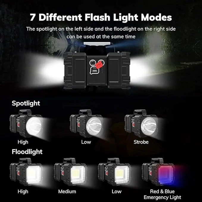Bright Rechargeable Flashlight，JODK Portable Handheld Spotlight Searchlight 20000mAh 4000LM with 3 4 LED Lights Modes, High Lumen Waterproof Flashlight - XLarge