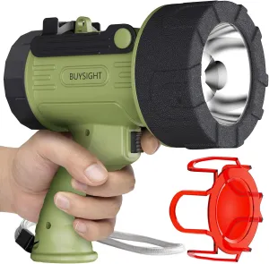 BUYSIGHT Rechargeable Spotlight Flashlight, 1200 lumens Hand held Spot Lights Waterproof led Flashlight Hunting Lamp with red Filter (Matcha Green)