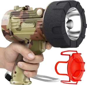 BUYSIGHT Rechargeable Spotlight Flashlight,1500 lumens Hand held Spotlight Waterproof Flashlight Hunting Lamp with red Filter (Camouflage Grey)