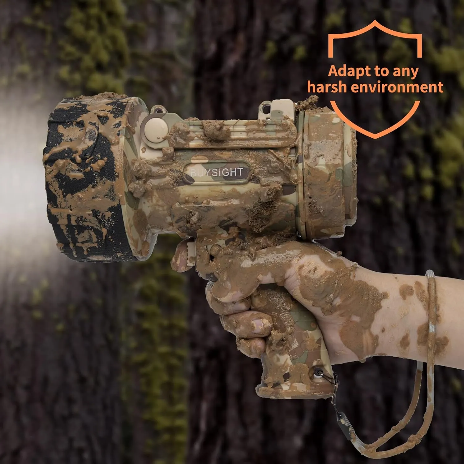 BUYSIGHT Rechargeable Spotlight Flashlight,1500 lumens Hand held Spotlight Waterproof Flashlight Hunting Lamp with red Filter (Camouflage Grey)