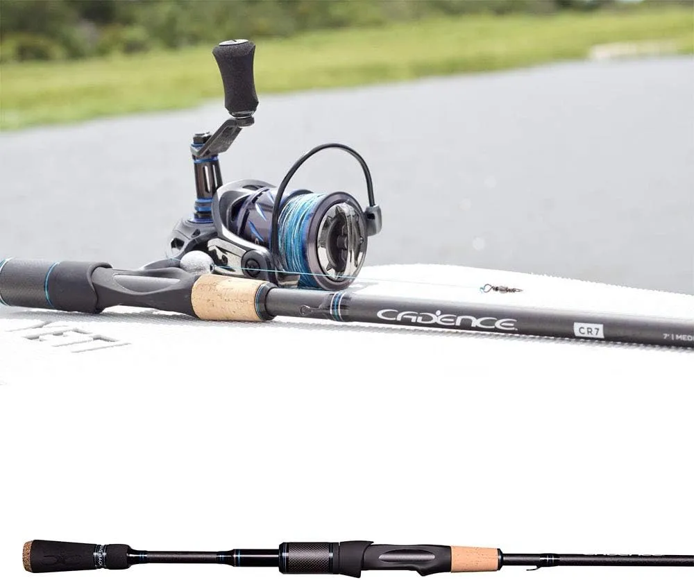 Cadence CR7 Spinning Rod, Fishing Rod with 40 Ton Carbon,Fuji Reel Seat,Durable Stainless Steel Guides with SiC Inserts,Full Assortment of Lengths, Actions for Spinning Reels