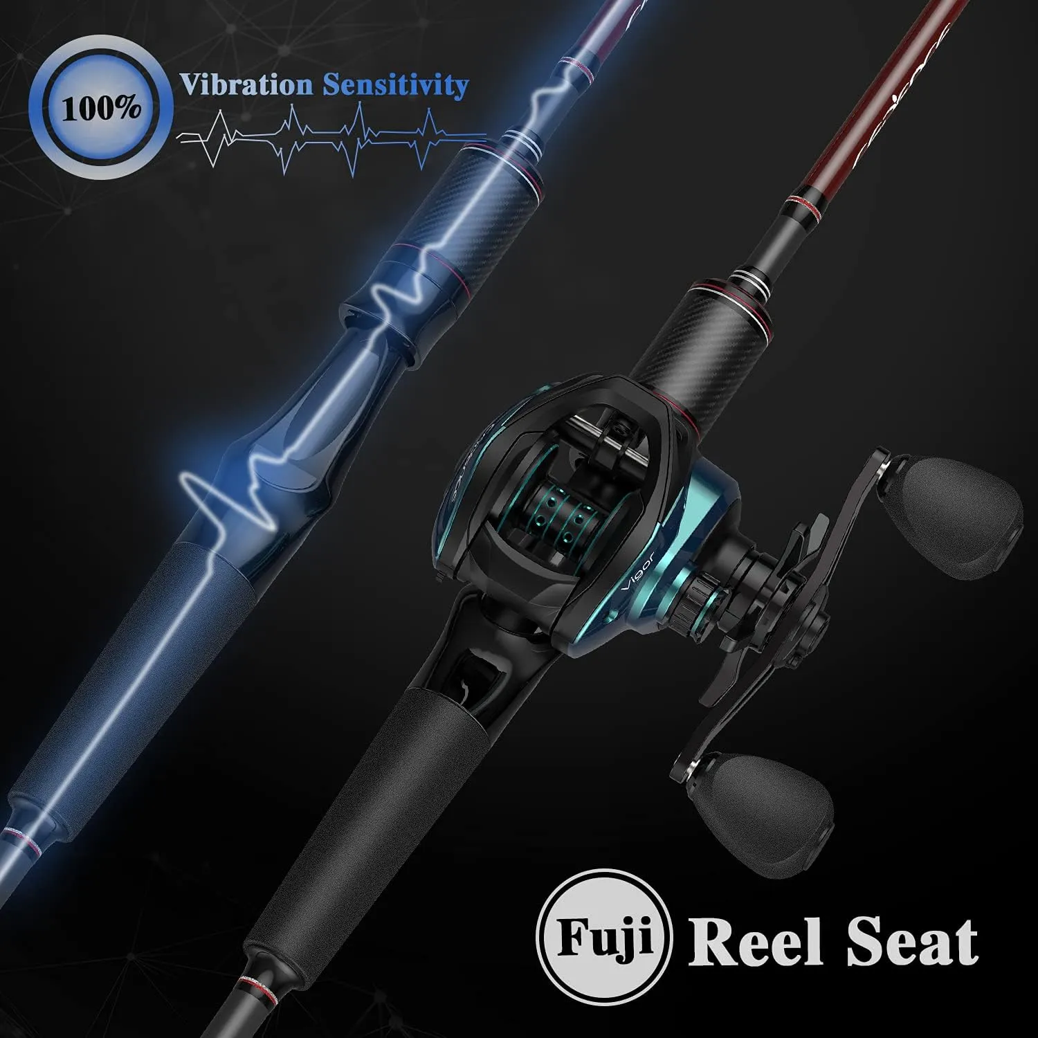 Cadence Vigor Baitcasting Rod 2-Piece Fishing Rods Ultralight & Sensitive Baitcaster Rod-30 Ton Carbon Fuji Reel Seat & Stainless Steel Guides with SiC Inserts Portable Baitcast Rods