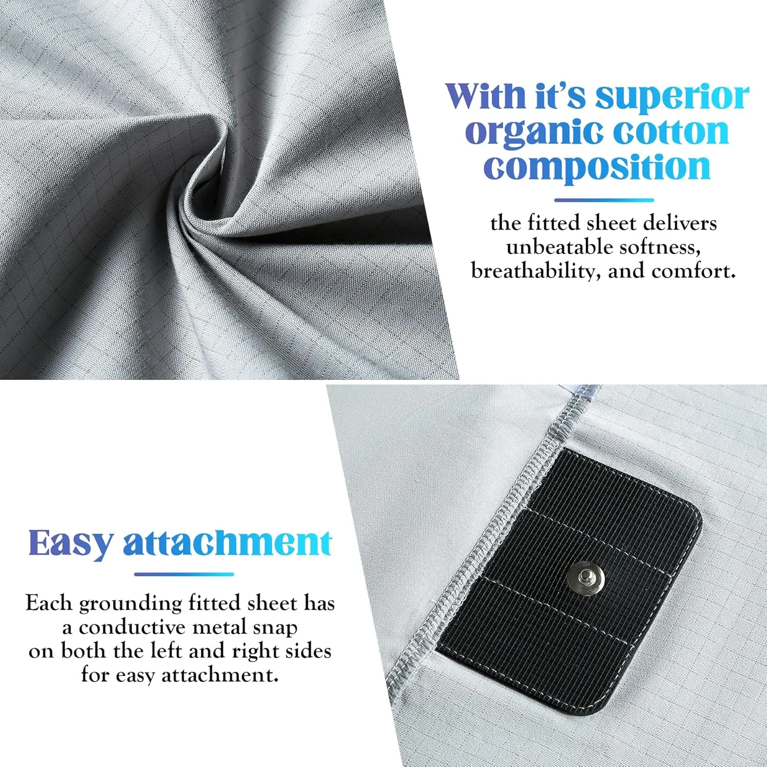 Calmbee Grounding Sheets Queen Size, 10% Pure Silver Fiber   90% Organic Cotton, Grounding Sheet Earth Connected Bedding (Queen - 60"x 80"x 13" Gray) Fitted Earth Sheets with Grounding Cord