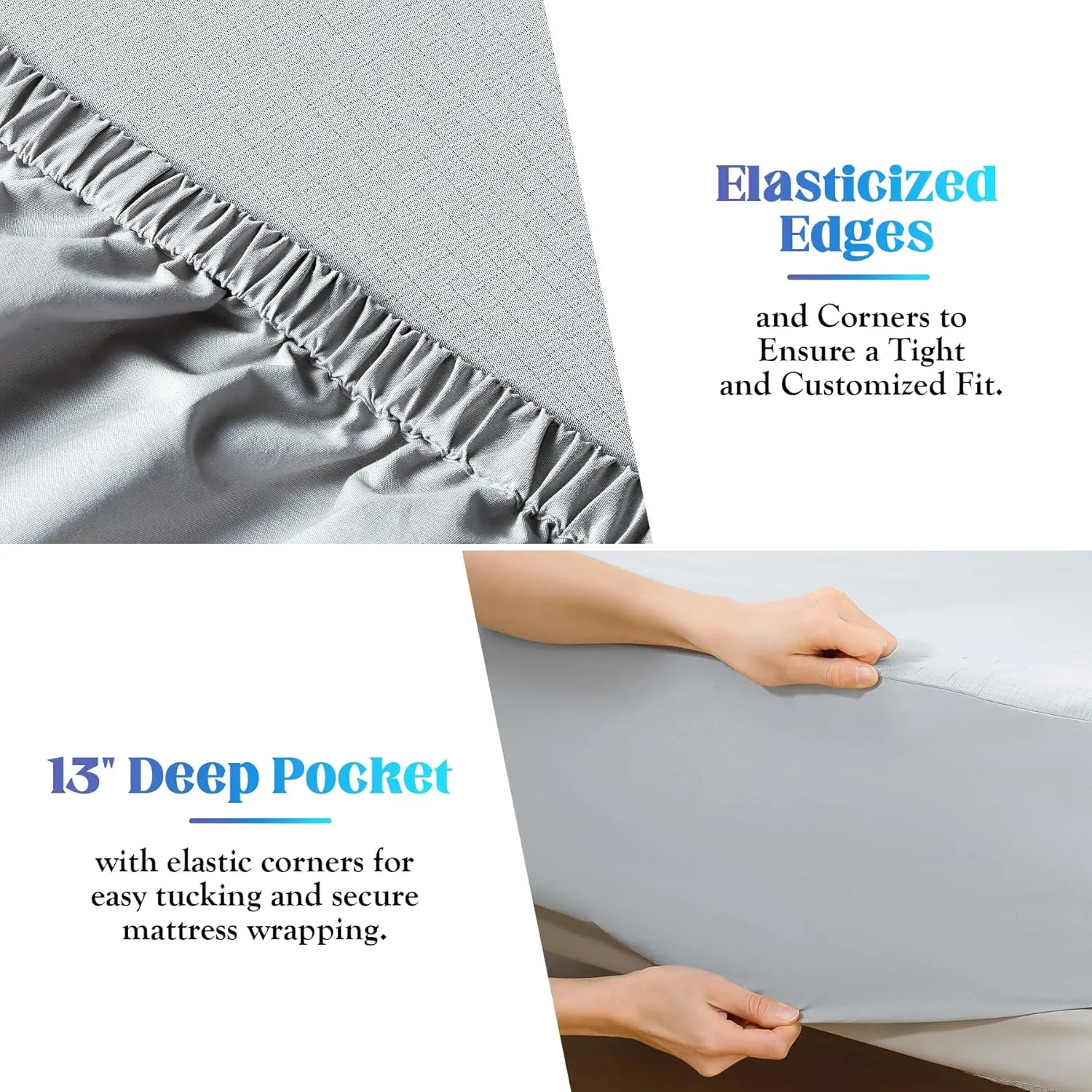 Calmbee Grounding Sheets Queen Size, 10% Pure Silver Fiber   90% Organic Cotton, Grounding Sheet Earth Connected Bedding (Queen - 60"x 80"x 13" Gray) Fitted Earth Sheets with Grounding Cord