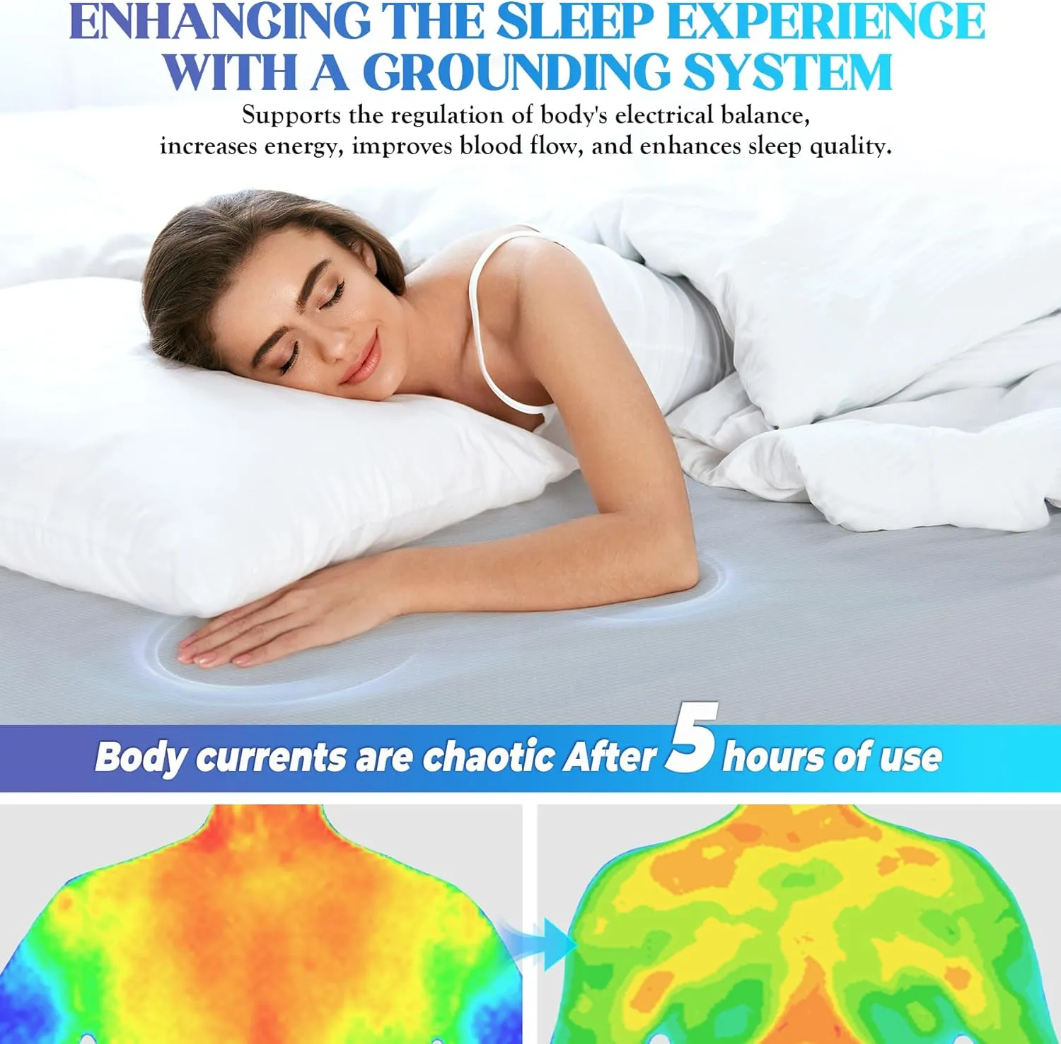 Calmbee Grounding Sheets Queen Size, 10% Pure Silver Fiber   90% Organic Cotton, Grounding Sheet Earth Connected Bedding (Queen - 60"x 80"x 13" Gray) Fitted Earth Sheets with Grounding Cord