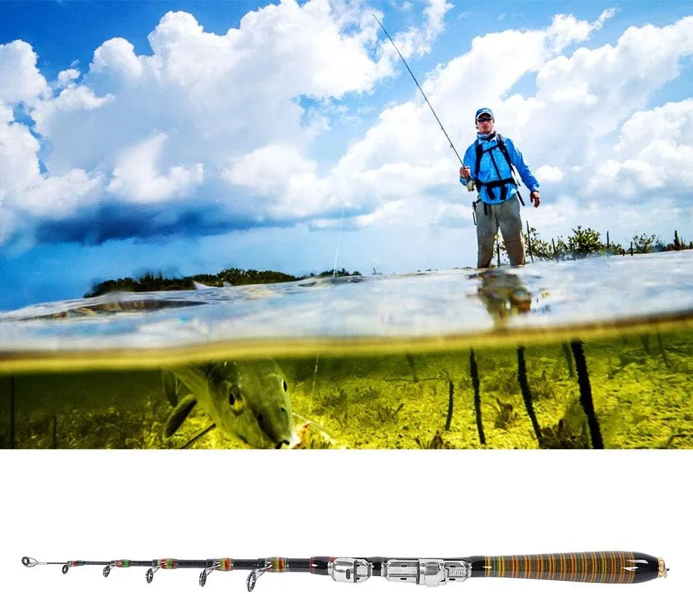 Carbon Fiber Fishing Rod, Telescopic Rod Portable Hand Rod, Suitable for Shore Fishing Reefs and Rocks on Trips and Vacations