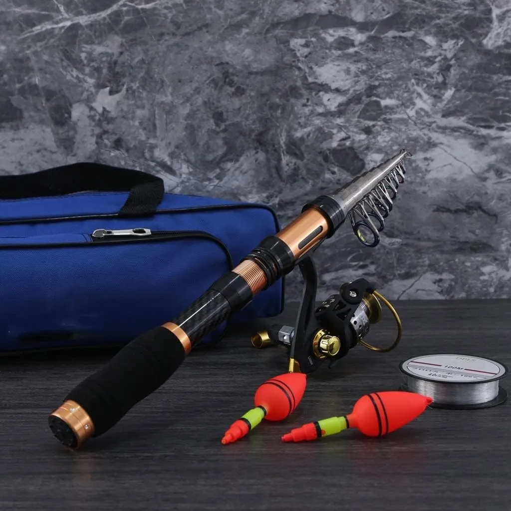 Carbon Telescopic Fishing Rod Reel Combo Set with Line Lures Kit Bag for Kids Men Women (Size : 1.8M 70.8in 5.9ft)