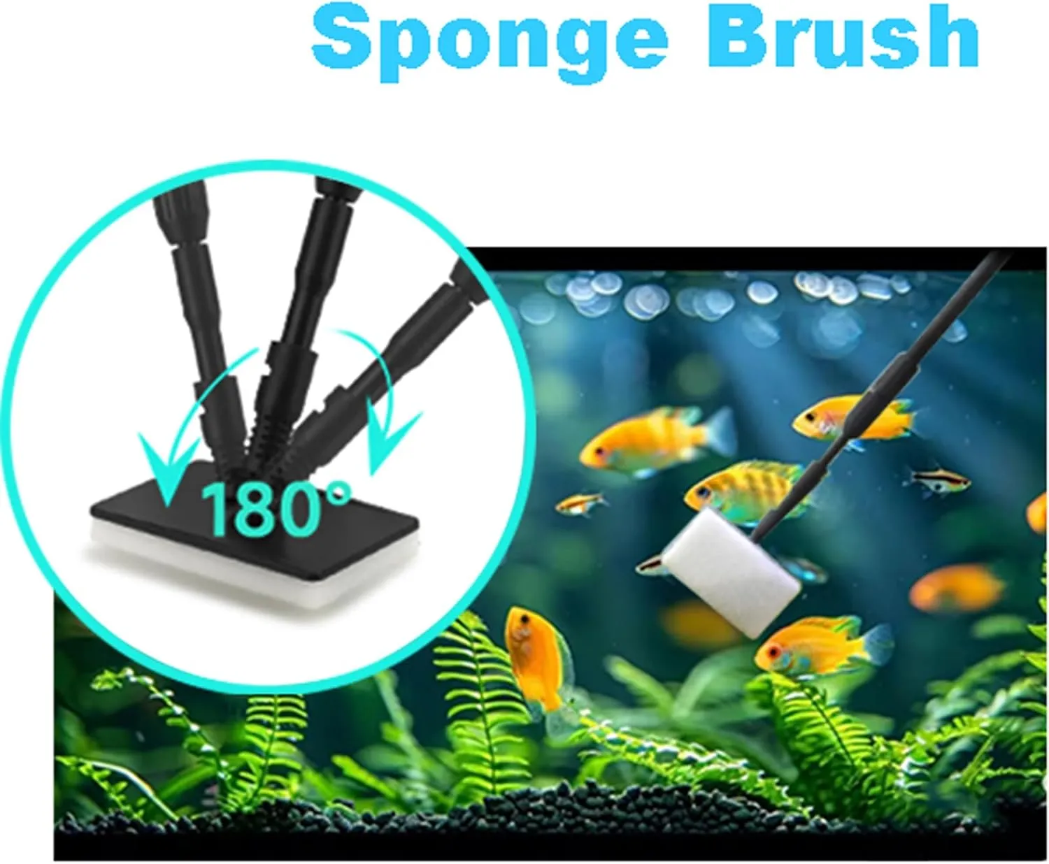 Carefree Fish 6IN1 Carbon Fiber Aquarium Cleaning Tools Long Handle Adjustable Length 20~36Inches Fish Tank Cleaner Kit Alage Scraper Scrubber Brushes Set