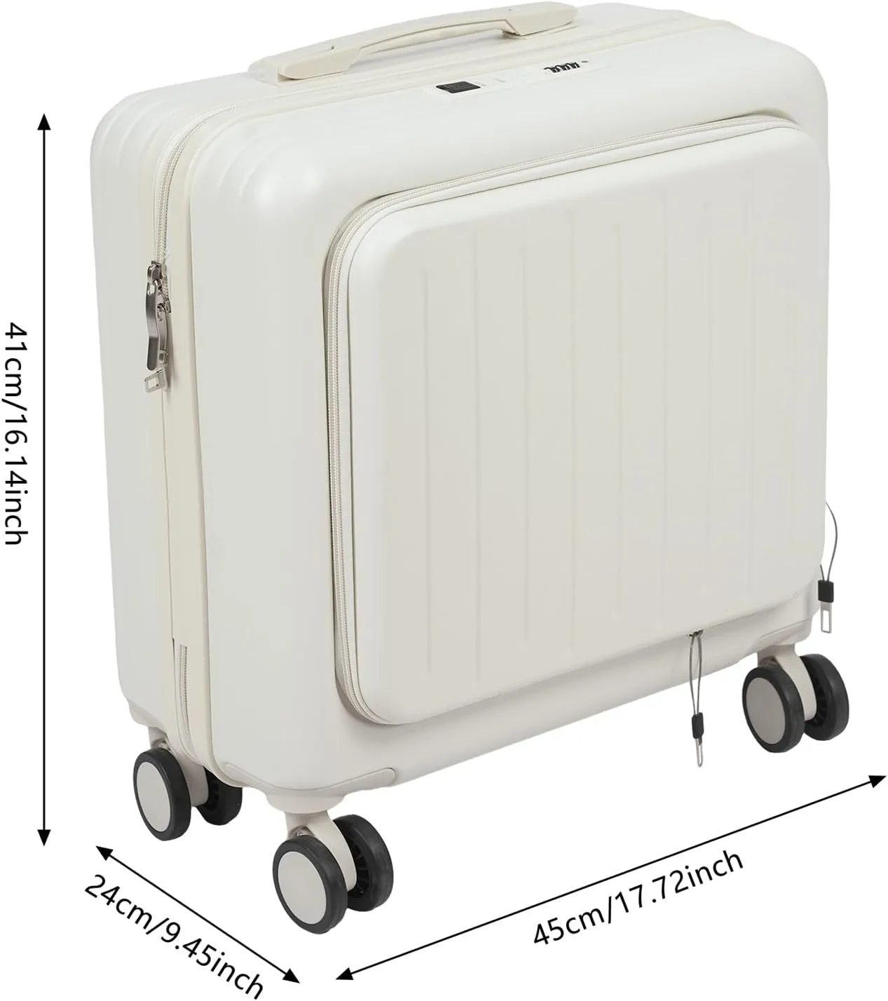Carry On Luggage with Wheels, 18" Boarding Suitcase, Suitcase with Front Pocket, Travel Luggage Suitcase with Lock and Cup Holder, Lightweight Rolling Suitcases Under Seat for Business Trips (White)
