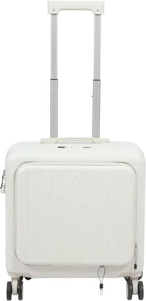 Carry On Luggage with Wheels, 18" Boarding Suitcase, Suitcase with Front Pocket, Travel Luggage Suitcase with Lock and Cup Holder, Lightweight Rolling Suitcases Under Seat for Business Trips (White)