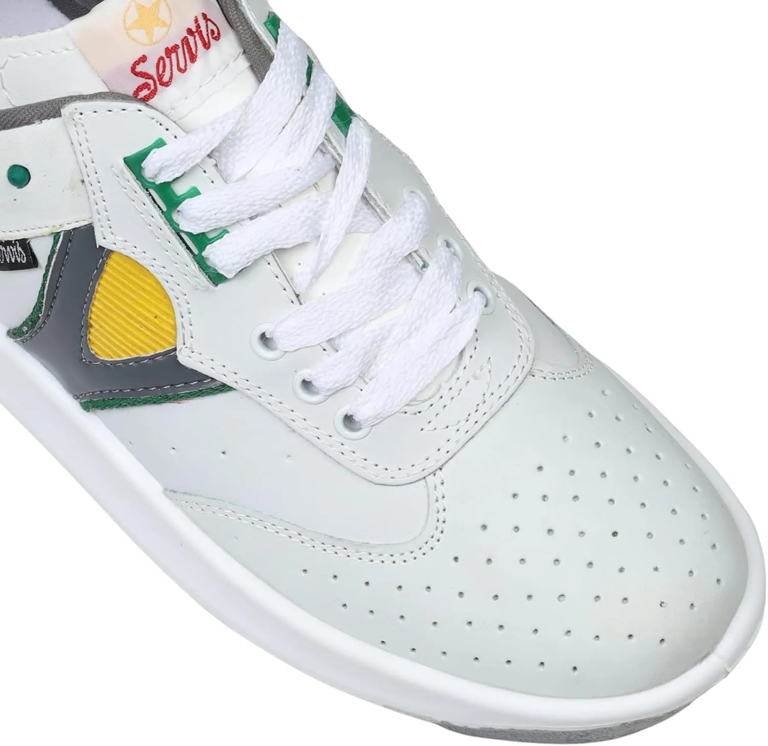 Cheetah Low Top Trainers White Yellow Green Shoes, PU Sole, Cushioned Insole, Lace-Up Design, Men Sneakers White
