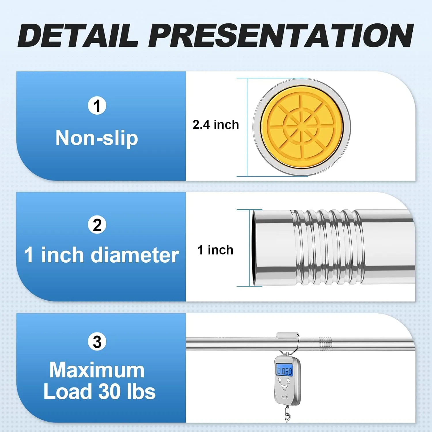Chrome Shower Curtain Rod 31 to 68 Inch,1 Inch Diameter Adjustable Spring Tension Curtain Rod No Drilling Stainless Steel Telescoping Rod,No Rust