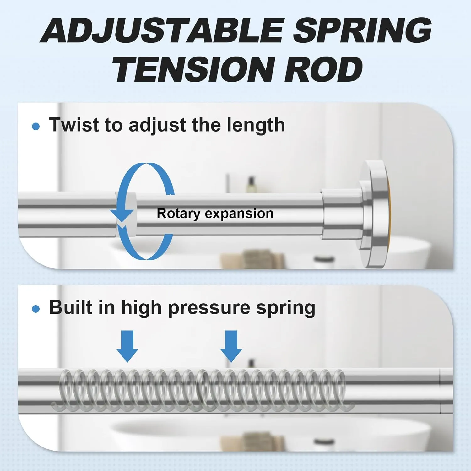 Chrome Shower Curtain Rod 31 to 80 Inch,1 Inch Diameter Adjustable Spring Tension Curtain Rod No Drilling Stainless Steel Telescoping Rod,No Rust