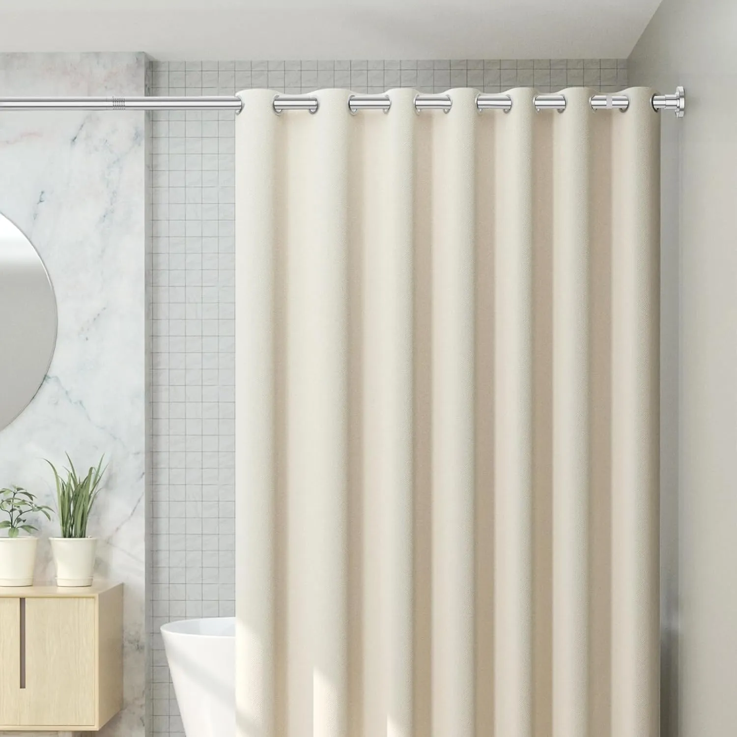 Chrome Shower Curtain Rod 31 to 80 Inch,1 Inch Diameter Adjustable Spring Tension Curtain Rod No Drilling Stainless Steel Telescoping Rod,No Rust