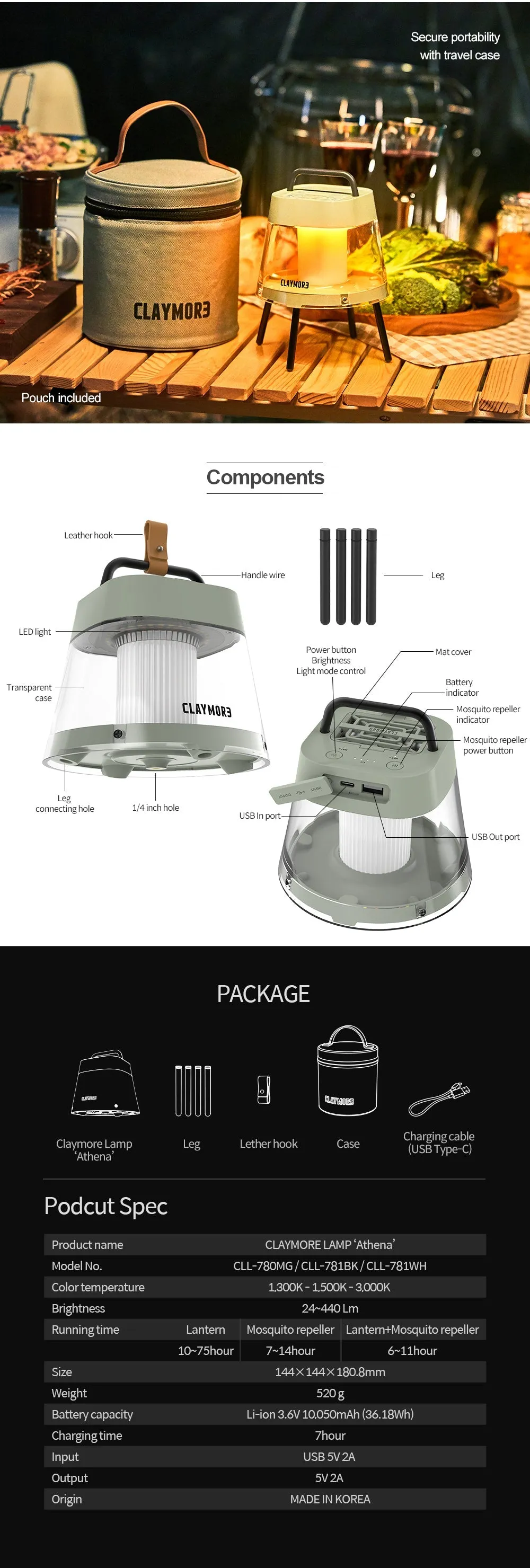 Claymore Selene Rechargeable Lamp
