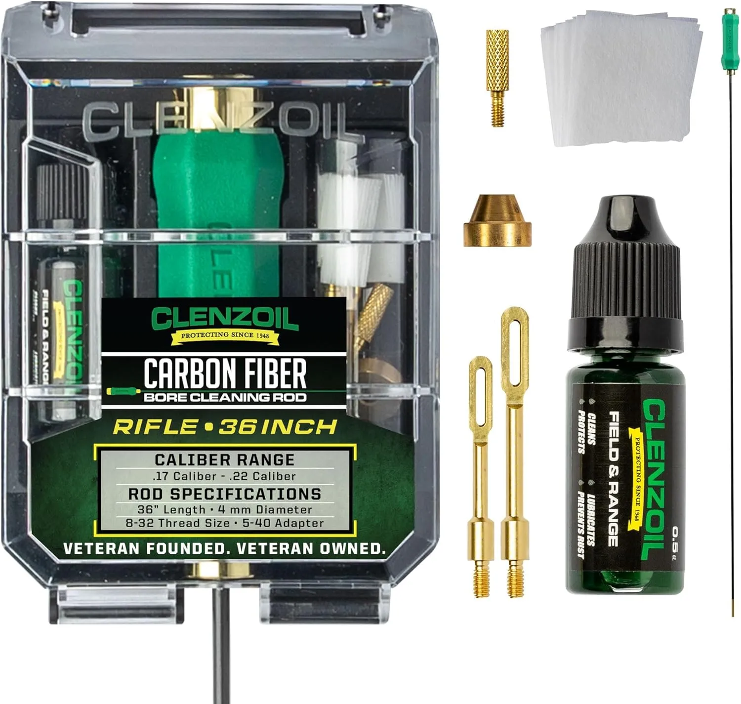 Clenzoil Carbon Fiber Gun Cleaning Rod Kit - Gun Cleaner Kit for Gun Maintenance - Rifle Cleaning Solution - 36" Rifle Cleaning Rod for .17 Cal to .30 Cal