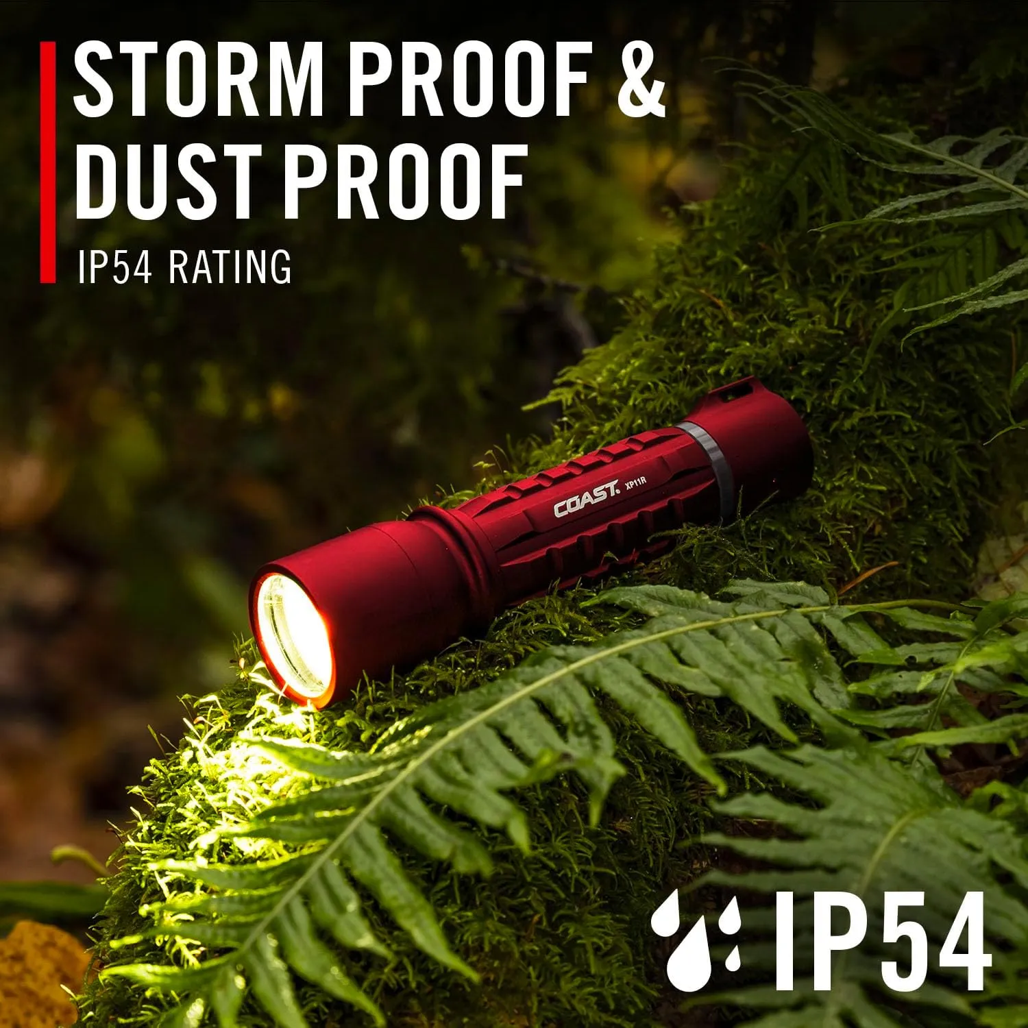 Coast XP11R 2600 Lumen USB-C Rechargeable LED Flashlight with Slide Focus® and Pure Beam® Focusing Optic, 4 Light Modes, Red