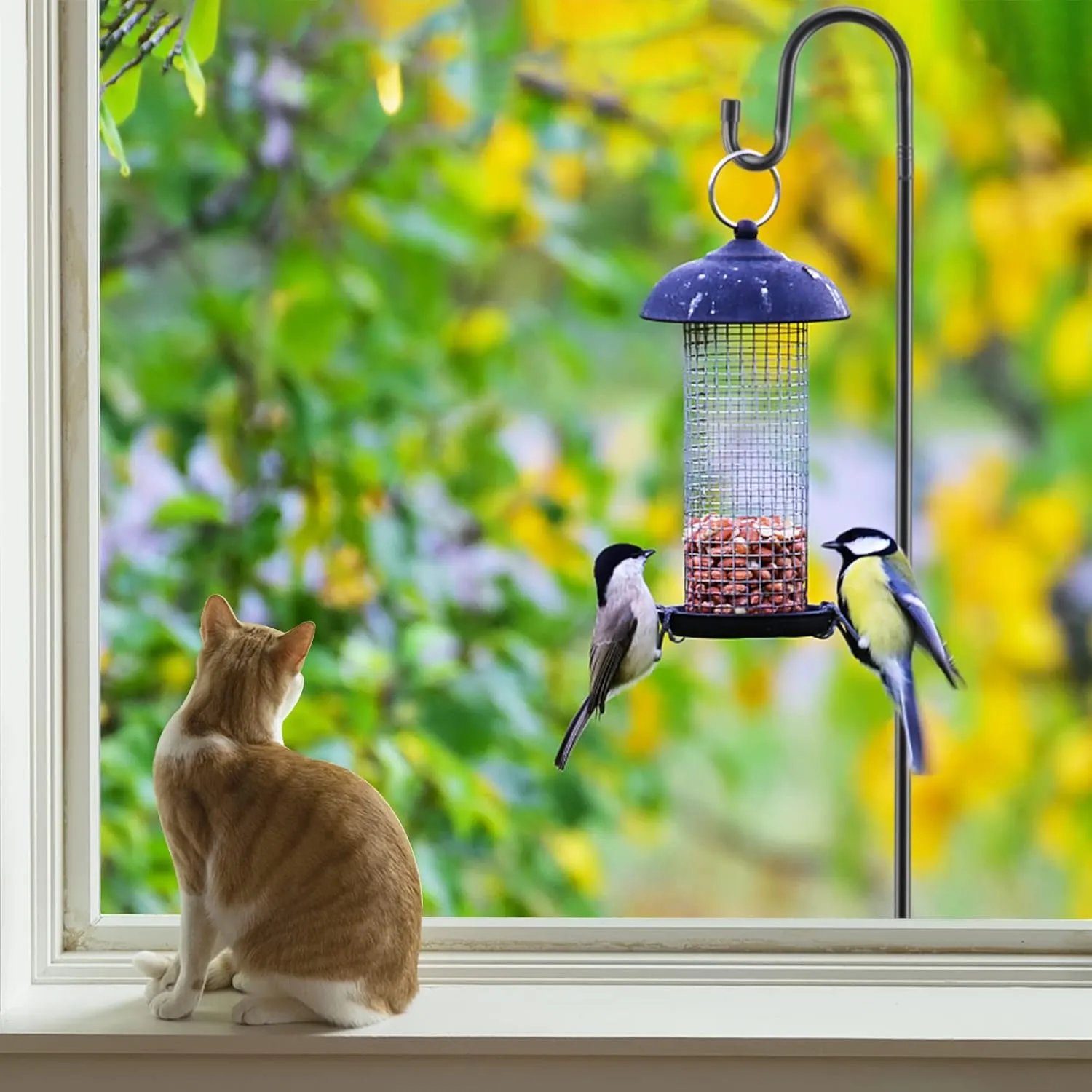 COCONUT Shepherds Hook for Outdoor, 62 Inch Adjustable Bird Feeder Pole with 5 Prong Base, Garden Hanger Stand for Hummingbird Feeder, Wind Chime, Lantern