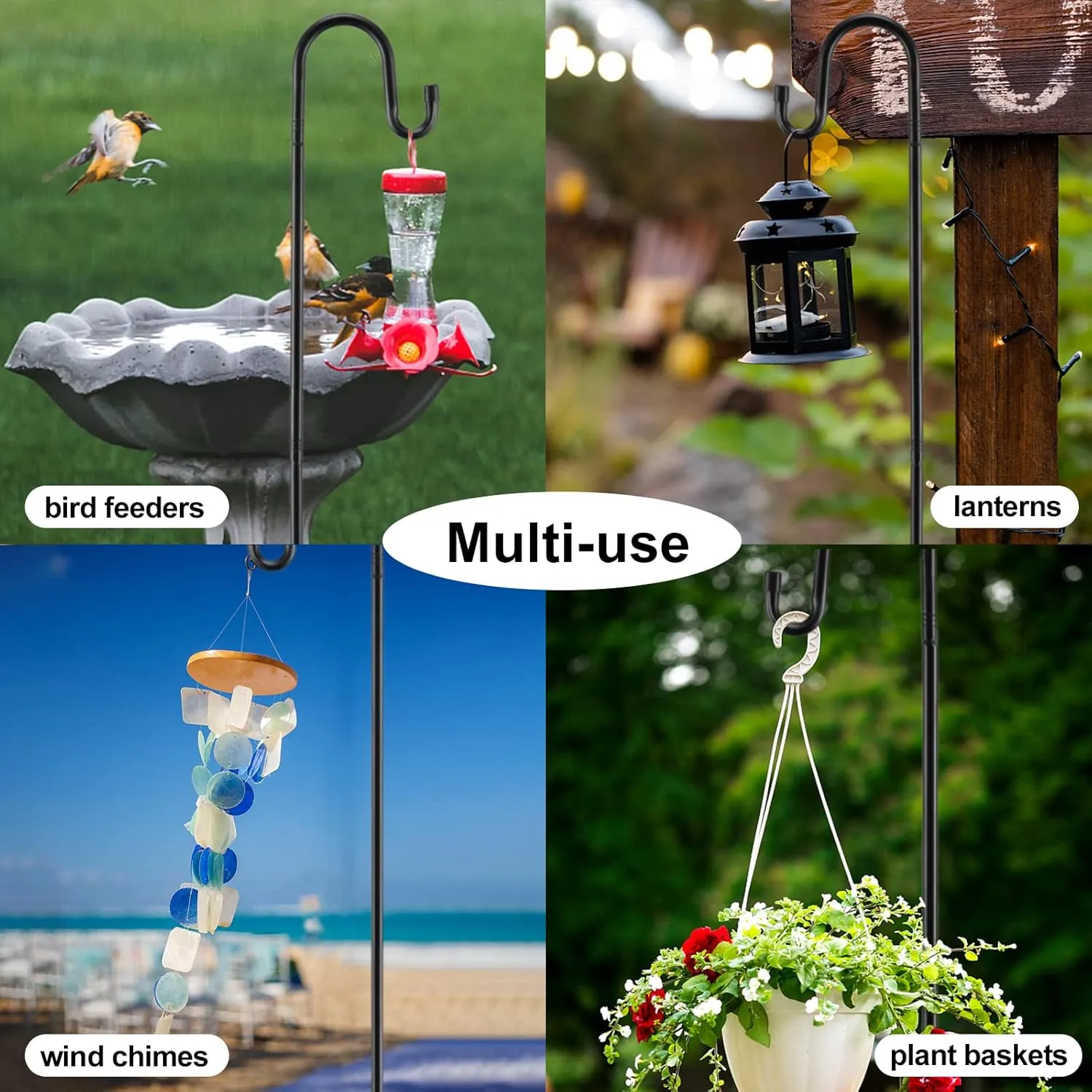 COCONUT Shepherds Hook for Outdoor, 62 Inch Adjustable Bird Feeder Pole with 5 Prong Base, Garden Hanger Stand for Hummingbird Feeder, Wind Chime, Lantern