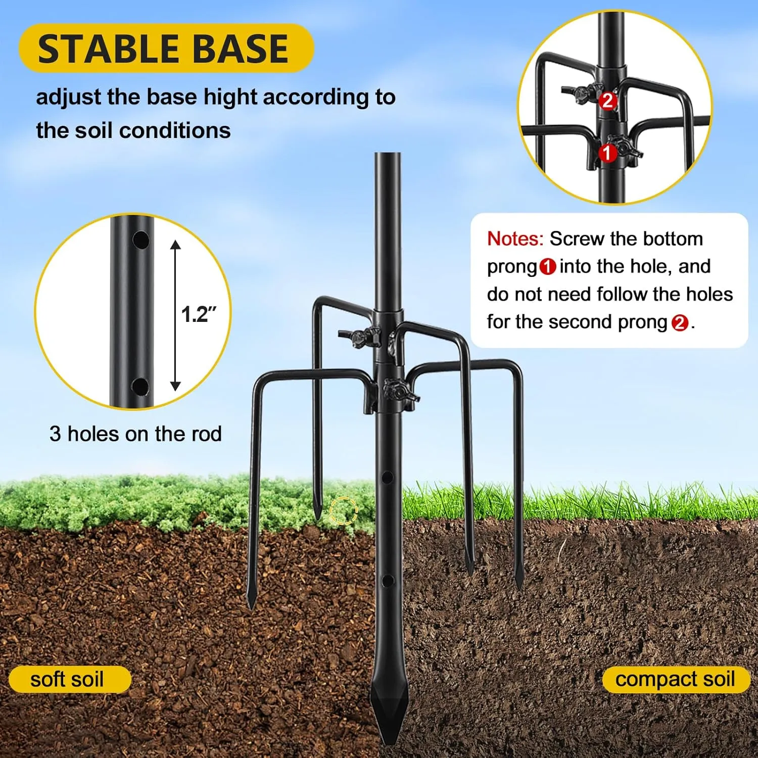 COCONUT Shepherds Hook for Outdoor, 62 Inch Adjustable Bird Feeder Pole with 5 Prong Base, Garden Hanger Stand for Hummingbird Feeder, Wind Chime, Lantern