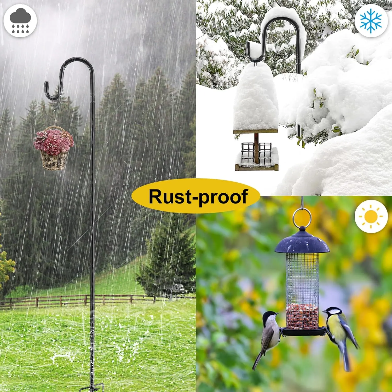 COCONUT Shepherds Hook for Outdoor, 62 Inch Adjustable Bird Feeder Pole with 5 Prong Base, Garden Hanger Stand for Hummingbird Feeder, Wind Chime, Lantern