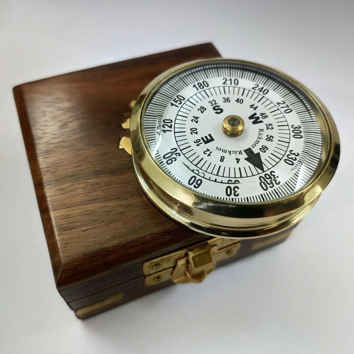 Collectibles Nautical Brass Floating Dial Compass with Wood Box Gift 2 inch