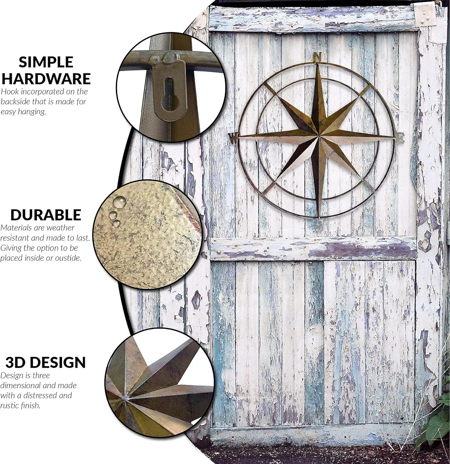 Compass Wall Plaque - 30 Inch - Indoor/Outdoor - Bronze - Backyard Expressions