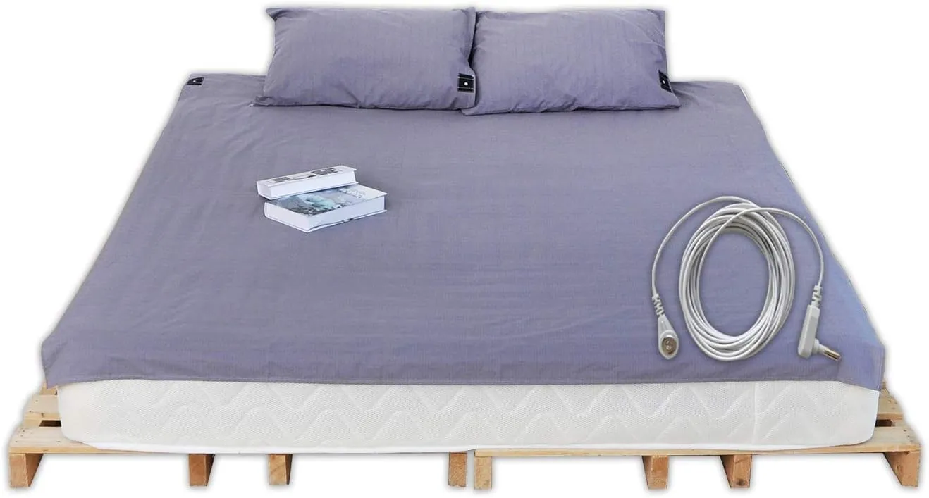 CONDUCTIVE Brand Grounding Flat Bed Sheet with Grounded Connection Cable (52 x 27 inch, Grey Color) User for Wellness Benefits Sleep