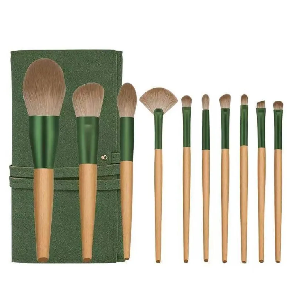 CSCDD New 10 pieces Qingluo Makeup Brush Set Soft Hair Beginner Artificial Fiber Hair 10 pieces Makeup Brush Set