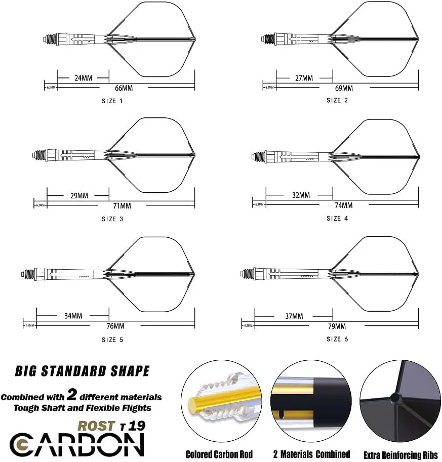 CUESOUL ROST T19 Carbon Integrated Dart Shaft and Flight Big Standard Shape
