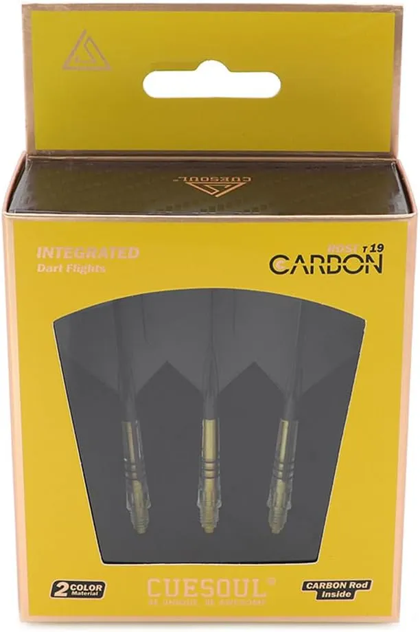 CUESOUL ROST T19 Carbon Integrated Dart Shaft and Flight Big Wing Shape-Black Flight with Yellow Shafts